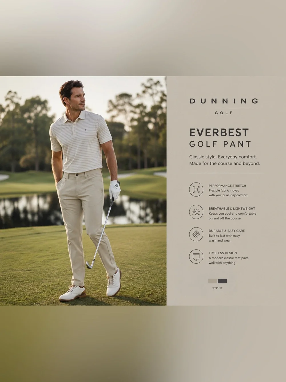 Dunning Everbest Stretch Golf Pants Khaki 32x30